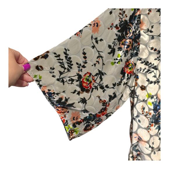 Maeve Womens Dark Floral Umi Velvet Burnout Top XS Silk Blend Kimono Sleeves - Picture 6 of 10
